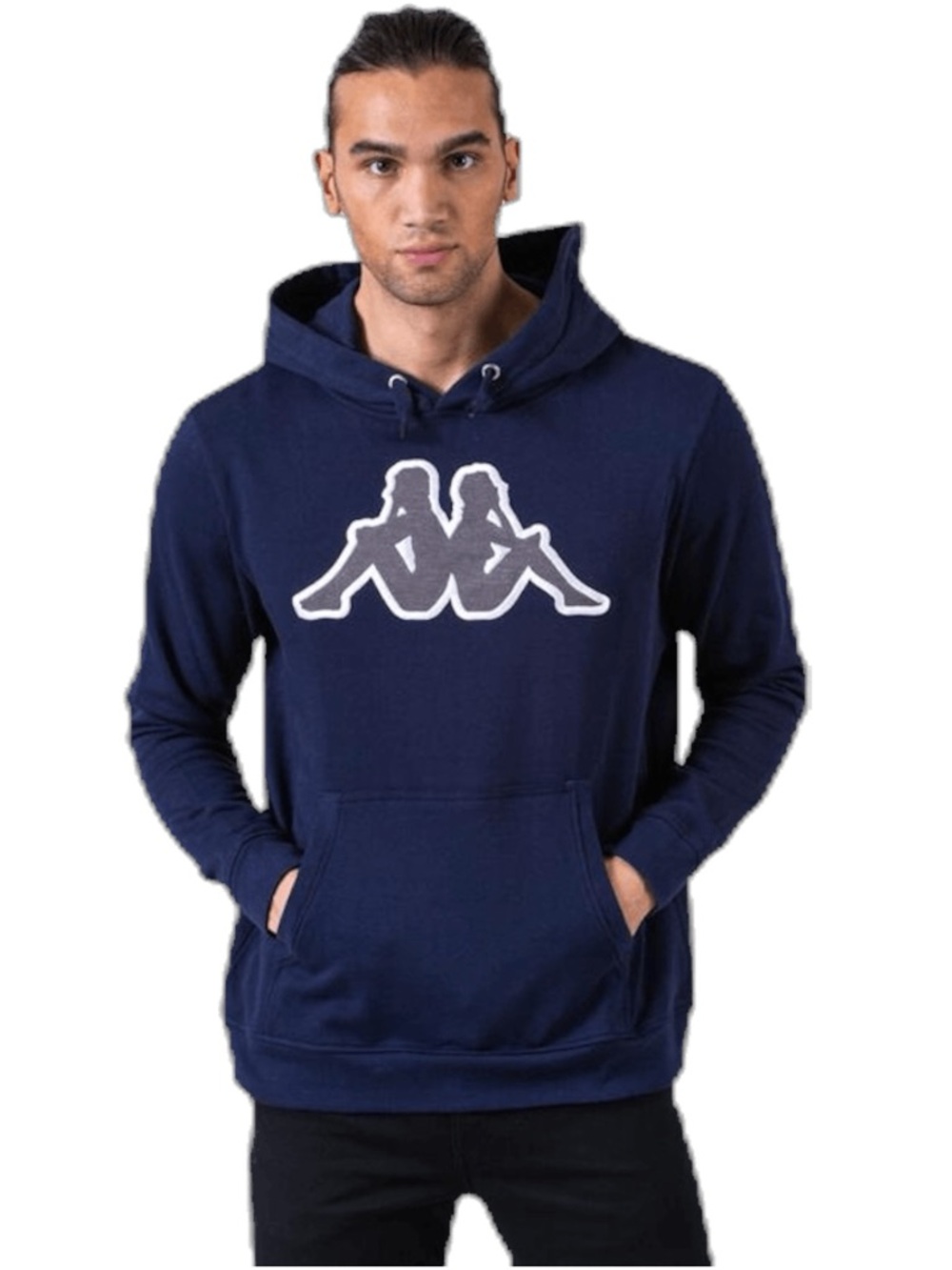 Kappa Unisex Navy/Grey Logo Airiti Cotton Blend Pocket Hoodie Sweatshirt (M)